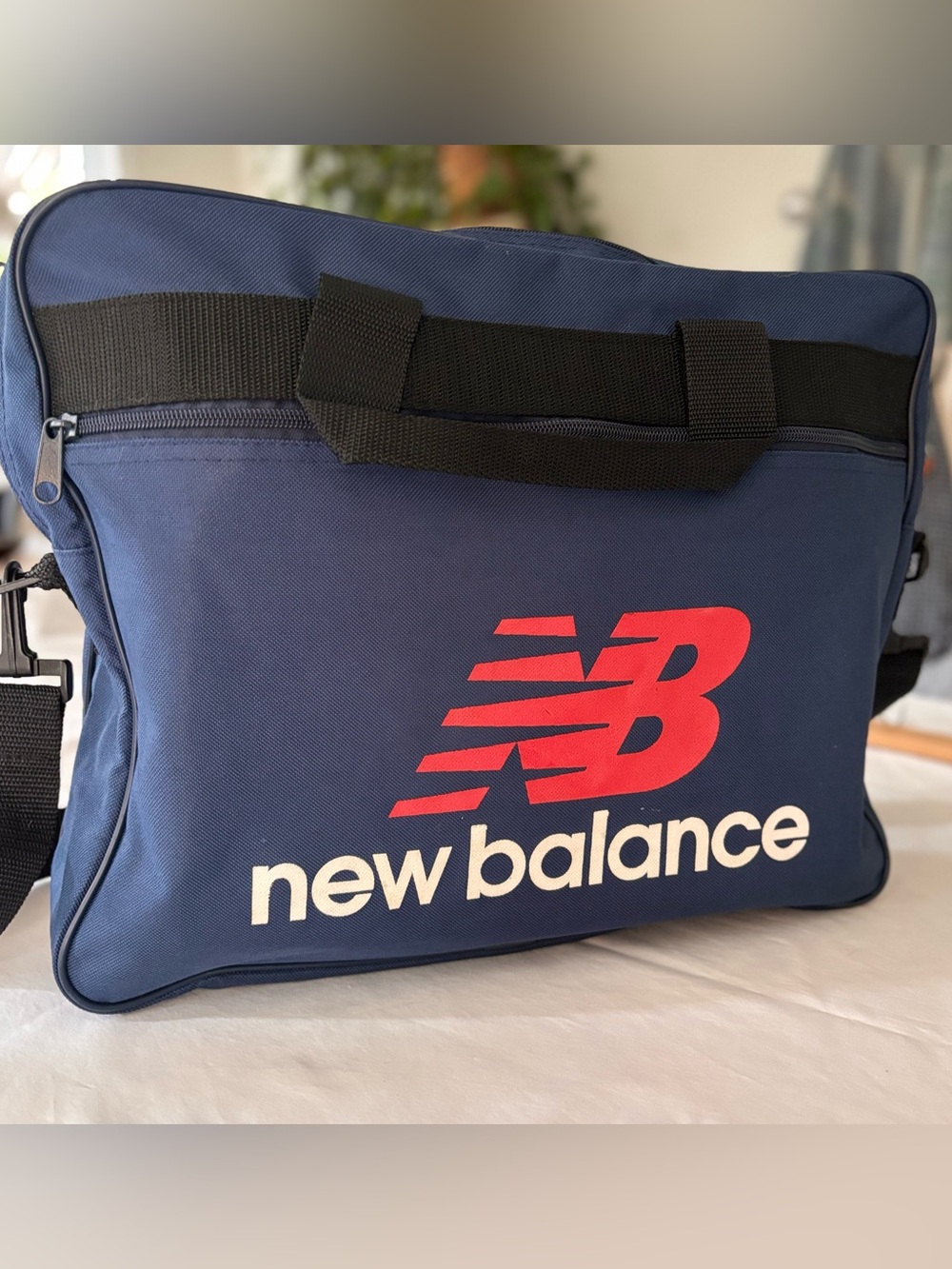 New Balance Navy Duffel Bag with Red Logo and White Branding